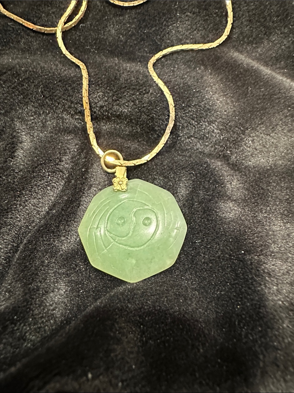 Gold Chain Necklace with Green Jade Yin Yang Pendant